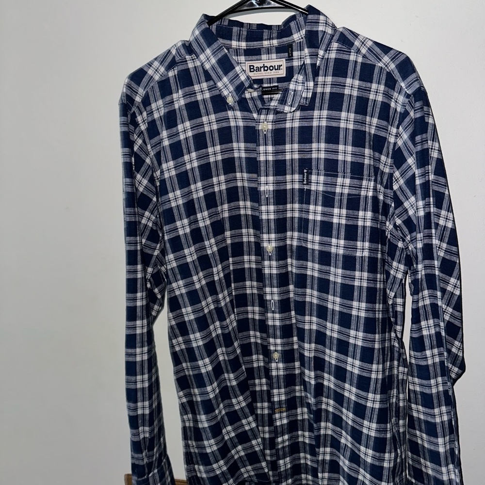 Barbour Check Linen and Cotton Button Down Shirt